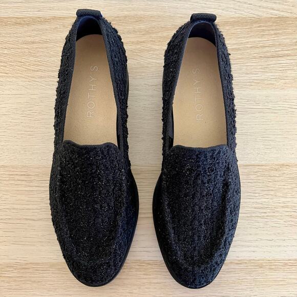 Rothy’s The Lug Loafer Black Bouclé Knit Slip-On Shoes Women’s 8.5 - Picture 3 of 11
